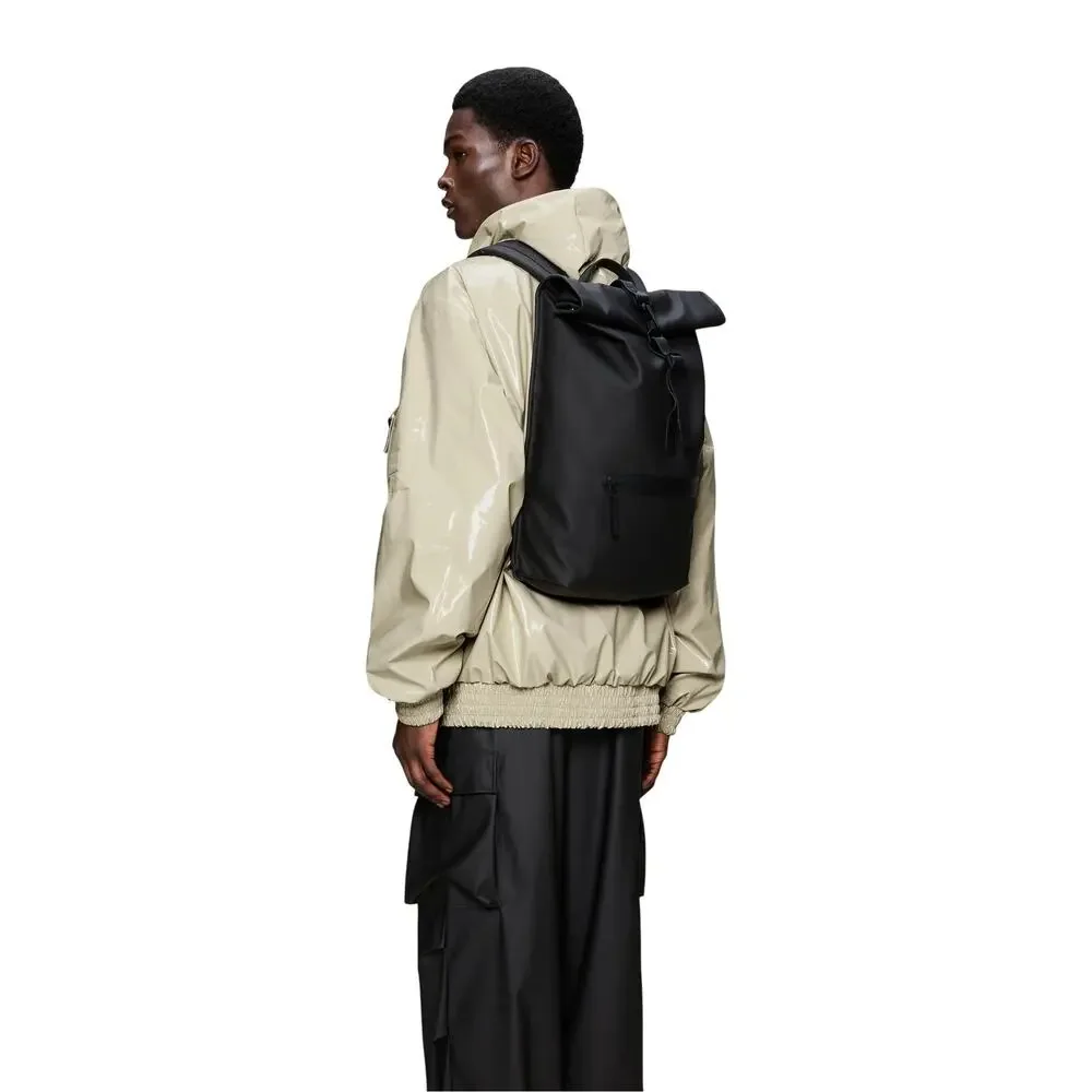 Rains Men's Rolltop Rucksack W3 Backpack Adjustable Straps Black One Size NWT